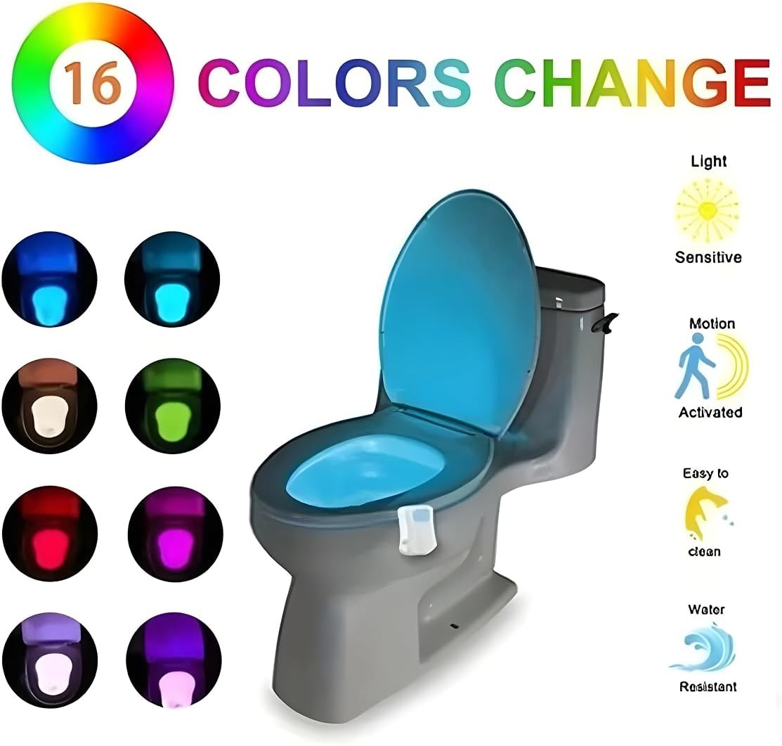 Motion Sensor Toilet Light – LED RGB Night Light with 16 Color Options Motion Sensor Toilet Light – LED RGB Night Light with 16 Color Options